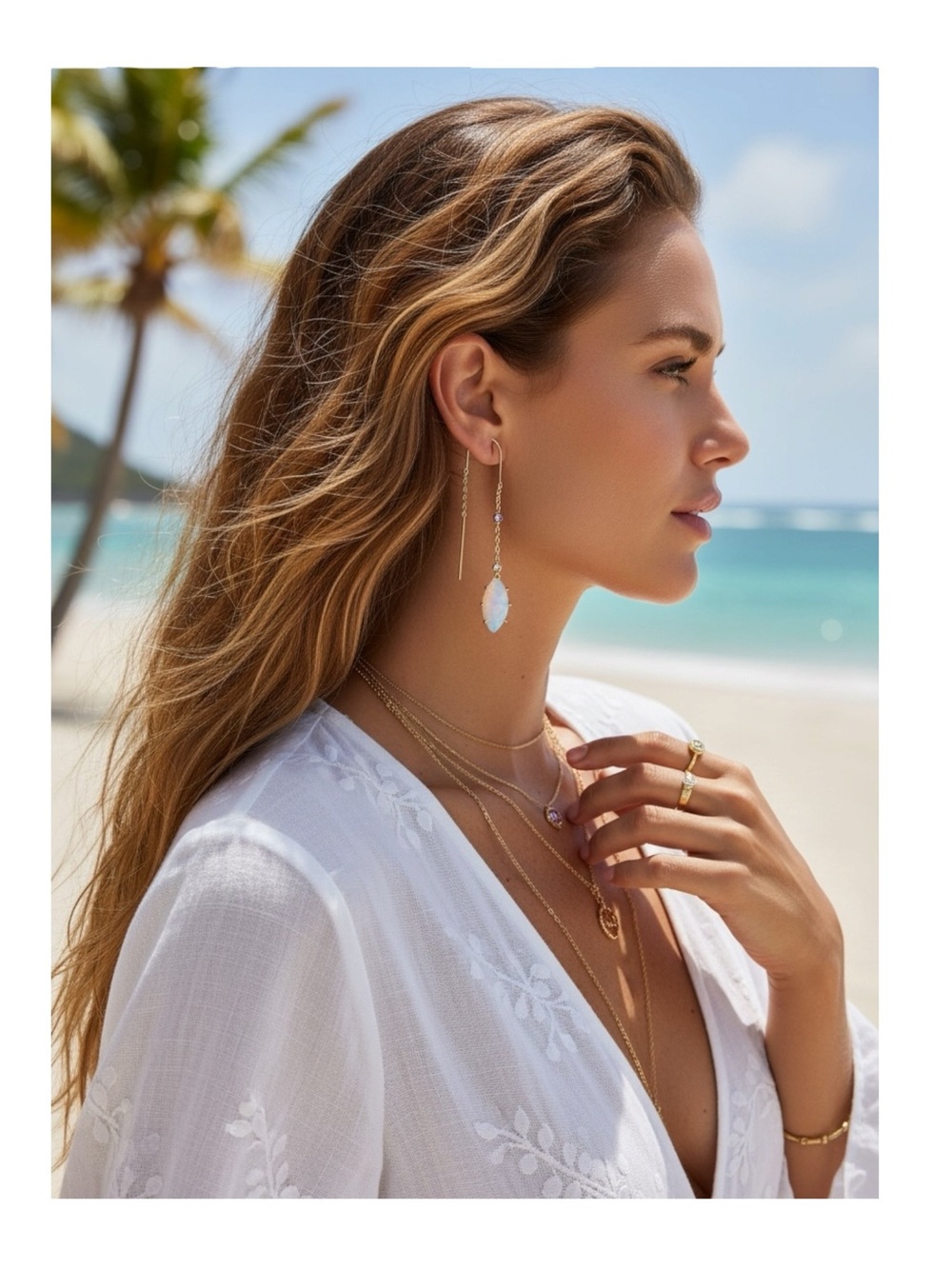 new Jules Smith ꧁ 14K Gold Plated Opal + Cubic Zirconia CZ Threader Earrings ꧂ - Picture 2 of 16